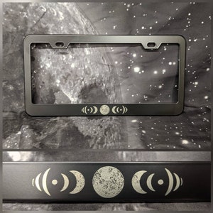Lunar Cycle / Phase Themed Laser Etched METAL License Plate Frame