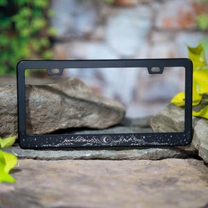 Moonlit Mountains -  Laser Etched METAL License Plate Frame