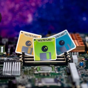 90s Cyberpunk Floppy Disk Sticker - Hack the Planet Vinyl Decal