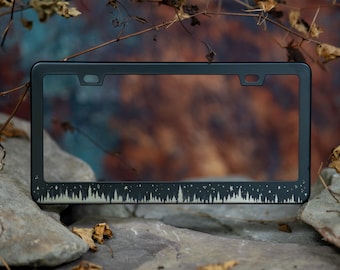 Starry Forest License Plate Frame: Laser-Etched Tree Silhouette