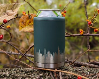 Forest and Treetops Engraved Custom metal 12oz beer soda can cooler holder koozie hugger camping