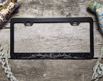 Moonlit Mountains -  Laser Etched METAL License Plate Frame