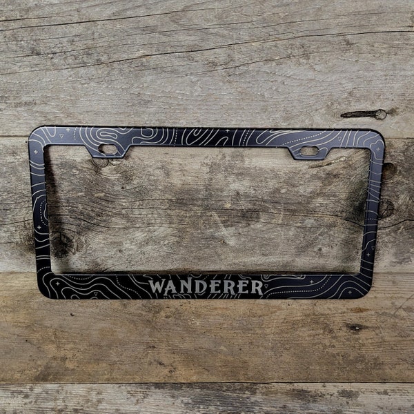 WANDERER Topographic | Topography | Map | Exploration | Urbex | Photography | Discovery |  EDC -  Engraved METAL License Plate Frame