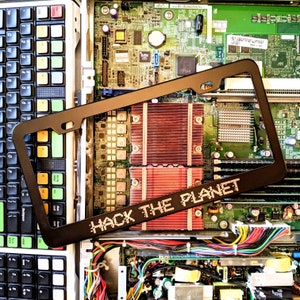 Cyberpunk - Hack The Planet - Hackers Inspired - METAL Laser Etched License Plate Frame