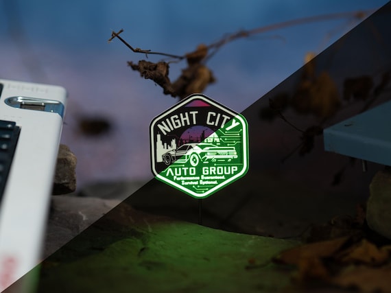 Night City Auto Group – Retro Cyberpunk Glow-in-the-Dark Vinyl Sticker - Sci-Fi