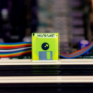 Acrylic Pin Hack The Planet | Hacking | Hacker | Floppy Disk | Computer | Multiple Colors | Cyberpunk