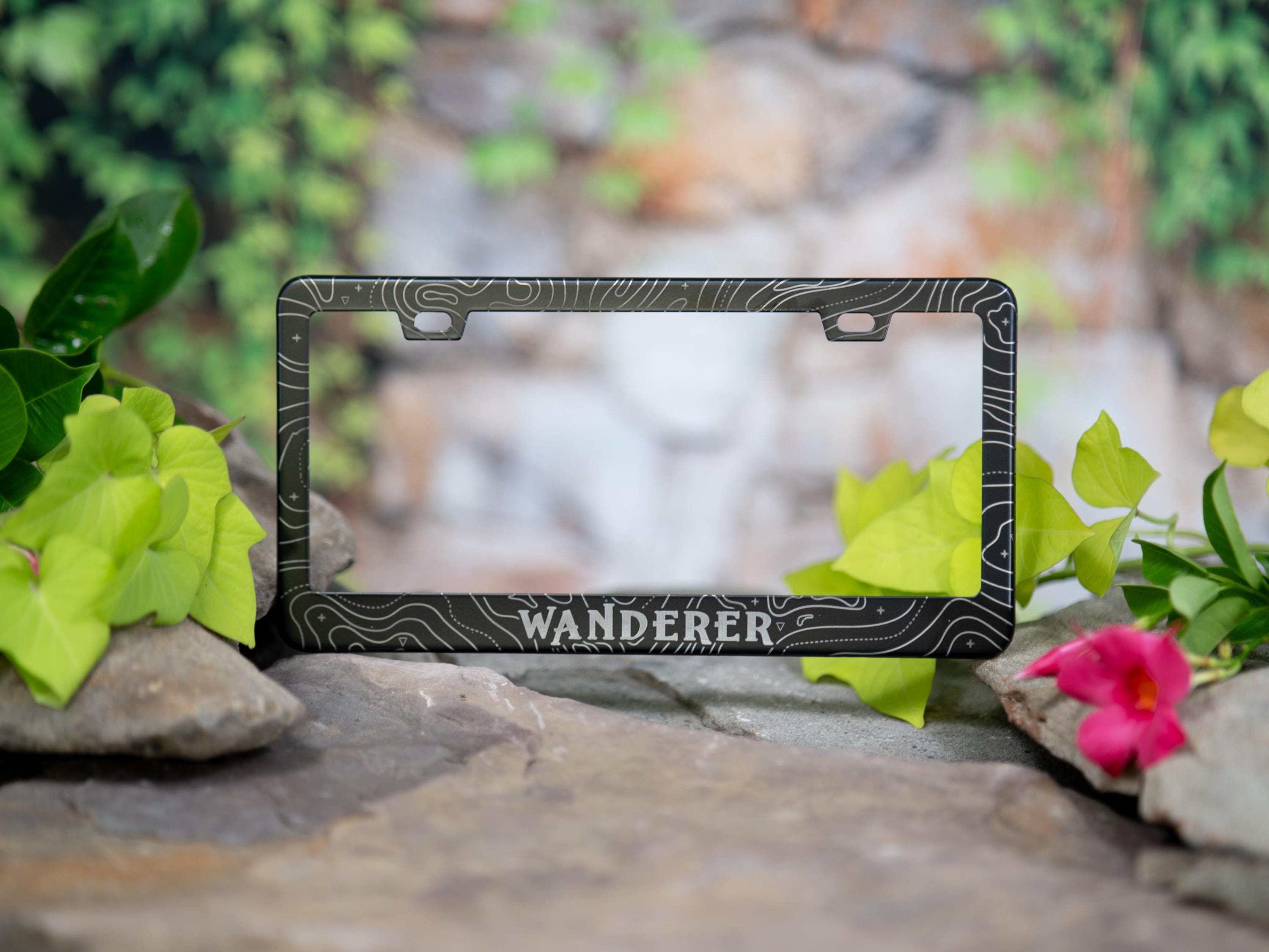 WANDERER Topographic | Topography | Map | Exploration | Urbex | Photography | Discovery |  EDC -  Engraved METAL License Plate Frame