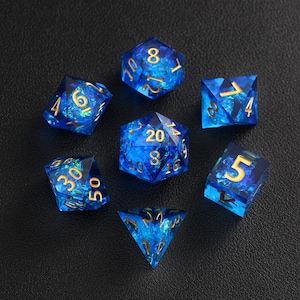 Blue DND Dice Set, Resin Sharp Edge Dice Set, D&D Dice Set for Dungeons and Dragons, Polyhedral Dice Set, D20, D6