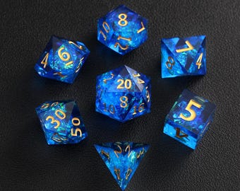 Blue DND Dice Set, Resin Sharp Edge Dice Set, D&D Dice Set for Dungeons and Dragons, Polyhedral Dice Set, D20, D6