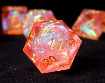 Orange DND Dice Set, Orange Resin Sharp Edge D&D Dice Set, Dungeons and Dragons Polyhedral RPG Dice Set DND D20, D6 Gift