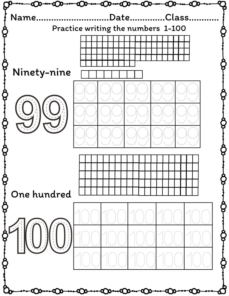 Kindergarten Worksheets Tracing Numbers 1 100 Learn Numbers 1100 Trace