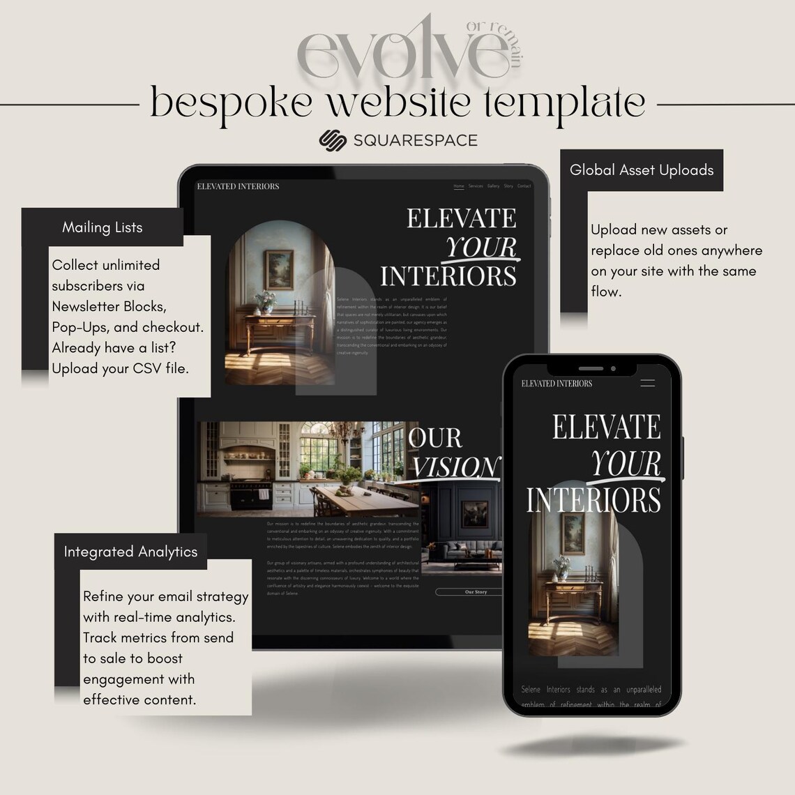 Website Template by Evolve or Remain Bespoke & Elegant Squarespace 7.1 ...