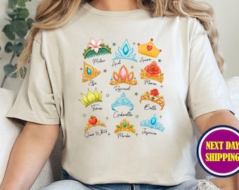 Retro Princess Crown Shirt, Snow White Rapunzel Ariel Belle Tee, Disney Girl Trip Shirt, Magic Kingdom Princess Vacation Shirt