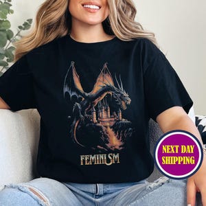 Feminism Dragon Graphic Shirt, Gothic Fantasy Dragon Castle Shirt, Feminist Dark Fantasy Tee, Retro Feminism Graphic, Feminism Dragon Shirt