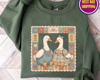 Vintage Geese Sweatshirt, Cottagecore Folk Art Animal Gift