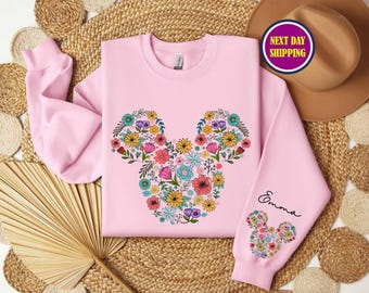 Personalized Floral Mickey Mouse Sweatshirt, Disney Garden Festival Hoodie