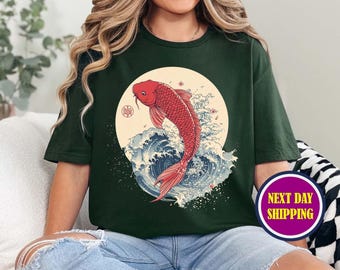 Koi Fish Graphic Shirt, Vintage Style, Asian Art