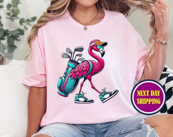 Floral Flamingo Shirt, Golfing Flamingo, Gift for Mom