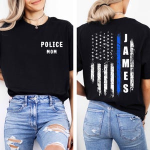 Personalization Police Wife Shirt, Thin Blue Line Police Flag Shirt, Police Gifts for Police Wife, Police Mom Shirt, Police Support Shirt