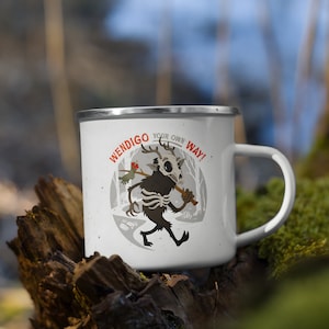 Small Wendigo Enamel Camping Mug | Wendigo Cartoon | Monster Cartoon | Outdoorsy