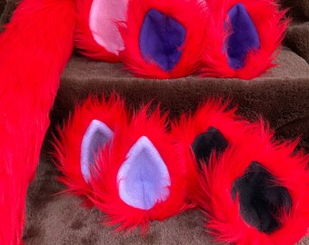 Red Faux Fur Clip On Costume Ears