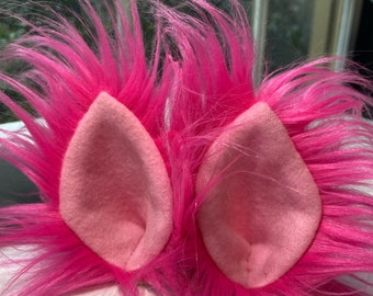 Hot Pink Faux Fur Clip On Costume Ears