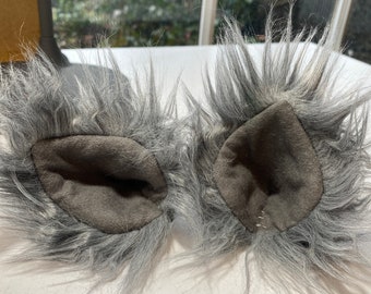 Gray Faux Fur Clip On Costume Ears