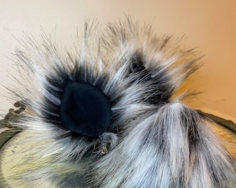 Faux Fur Black with white wisps Clip On Costume Ears