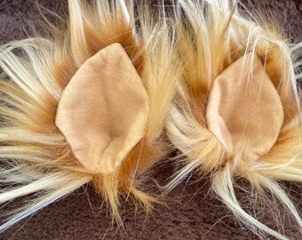 Faux Fur Clip On Costume Ears Beige/Tan Camel Colored