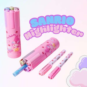 Sanrio Zeichen Pastel Textmarker Set (6 Stück) | Kawaii Kuromi My Melody Cinnamoroll Marker