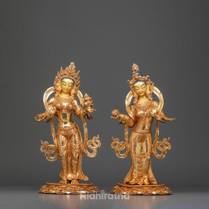 Handmade Yeshe Tsogyal & Mandarva Statue From Nepal | Gold Gilded