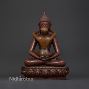 Hand Carved Samantabhadra and Consort Statue: Oxidized Copper Buddhist Art