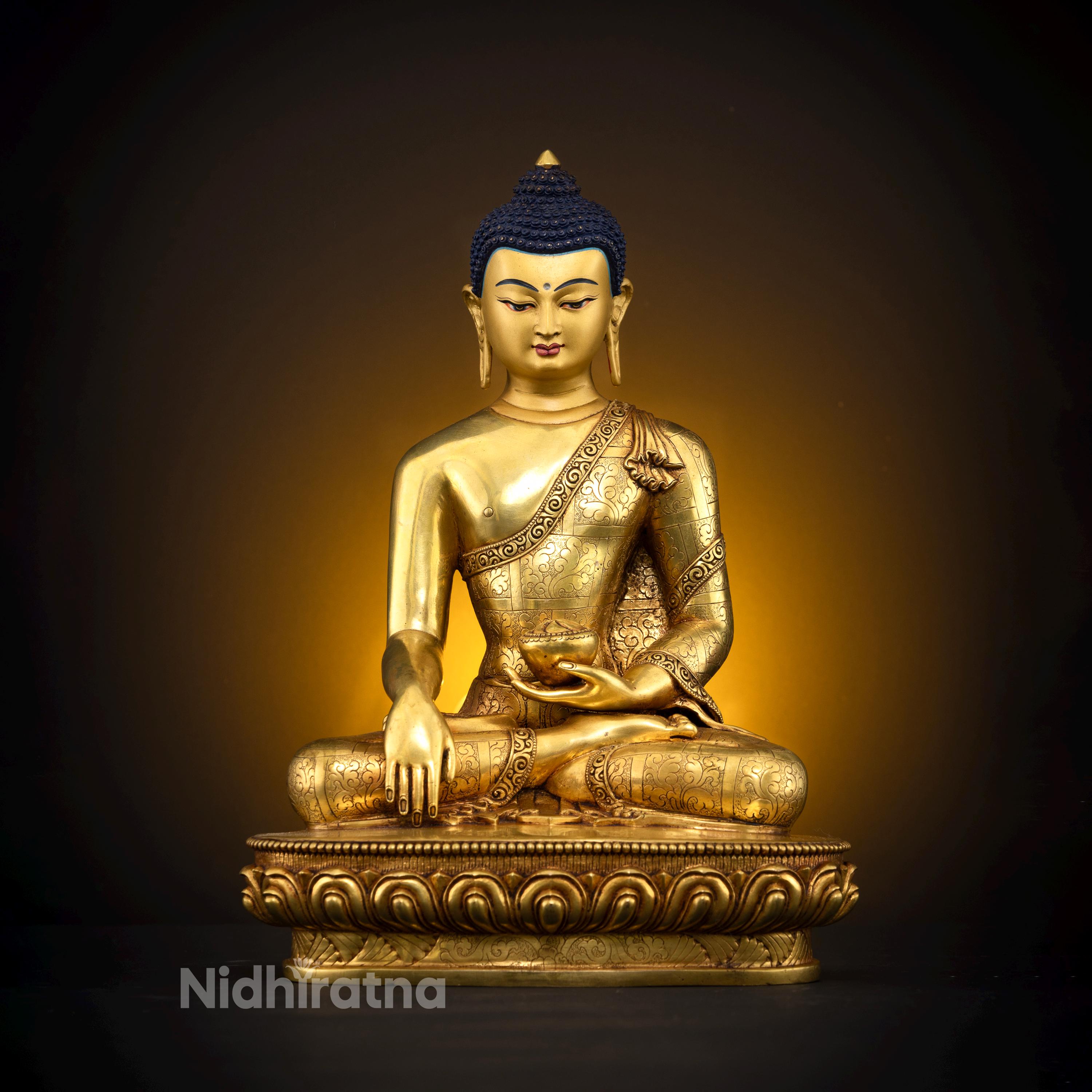 Handmade 24k Gold Gilded Buddha Shakyamuni Statue - Nepal Buddhist