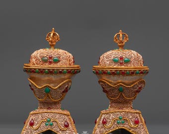 Tibetan Kapala Set | Skull Offering Cups for Buddhist Tantric Altars