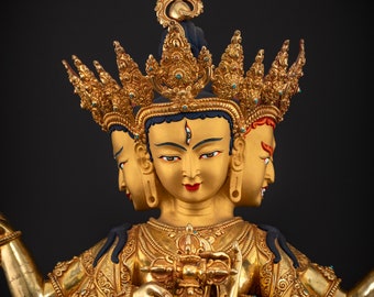 Three-faced Namgyalma | Goddess of Victory Handmade Gold Statue