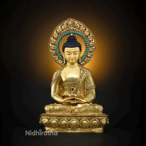Amitabha Buddha Sculpture | Exquisite Handmade Art from Nepal | Masterpiece 24k Gold Gilded Statue