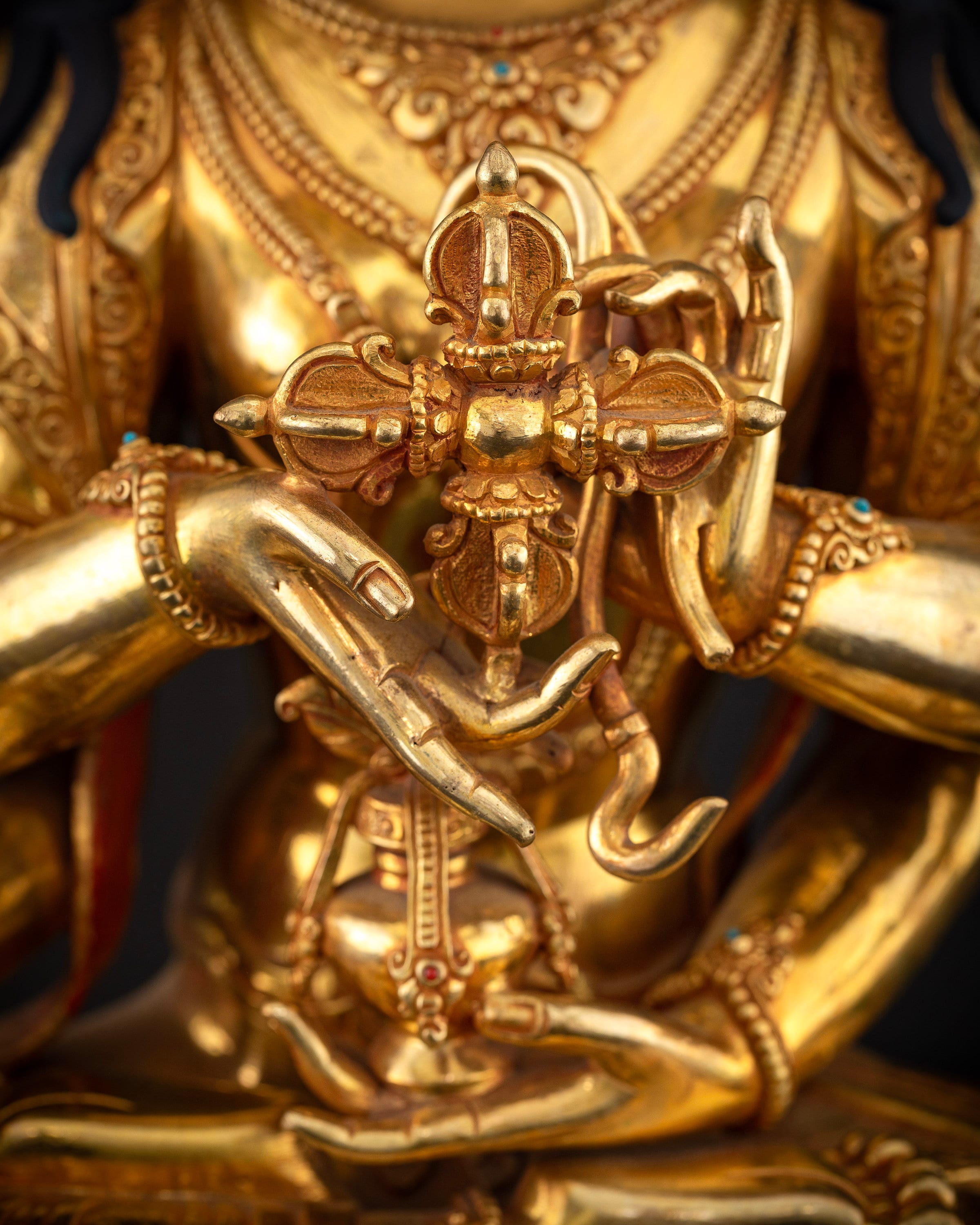 Three-faced Namgyalma | Goddess of Victory Handmade Gold Statue