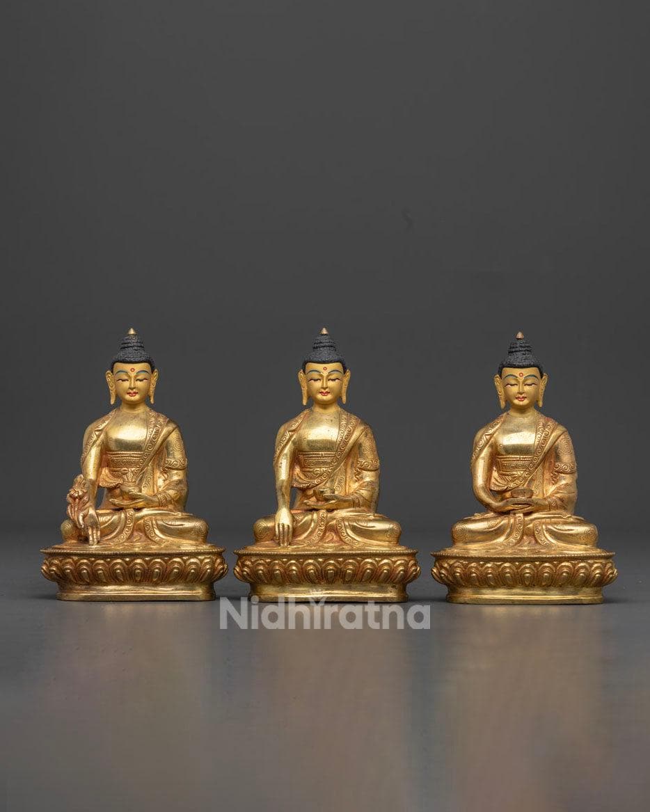 Three Buddha Set Statue | 24k Gold Gilded Buddhist Trio - Etsy