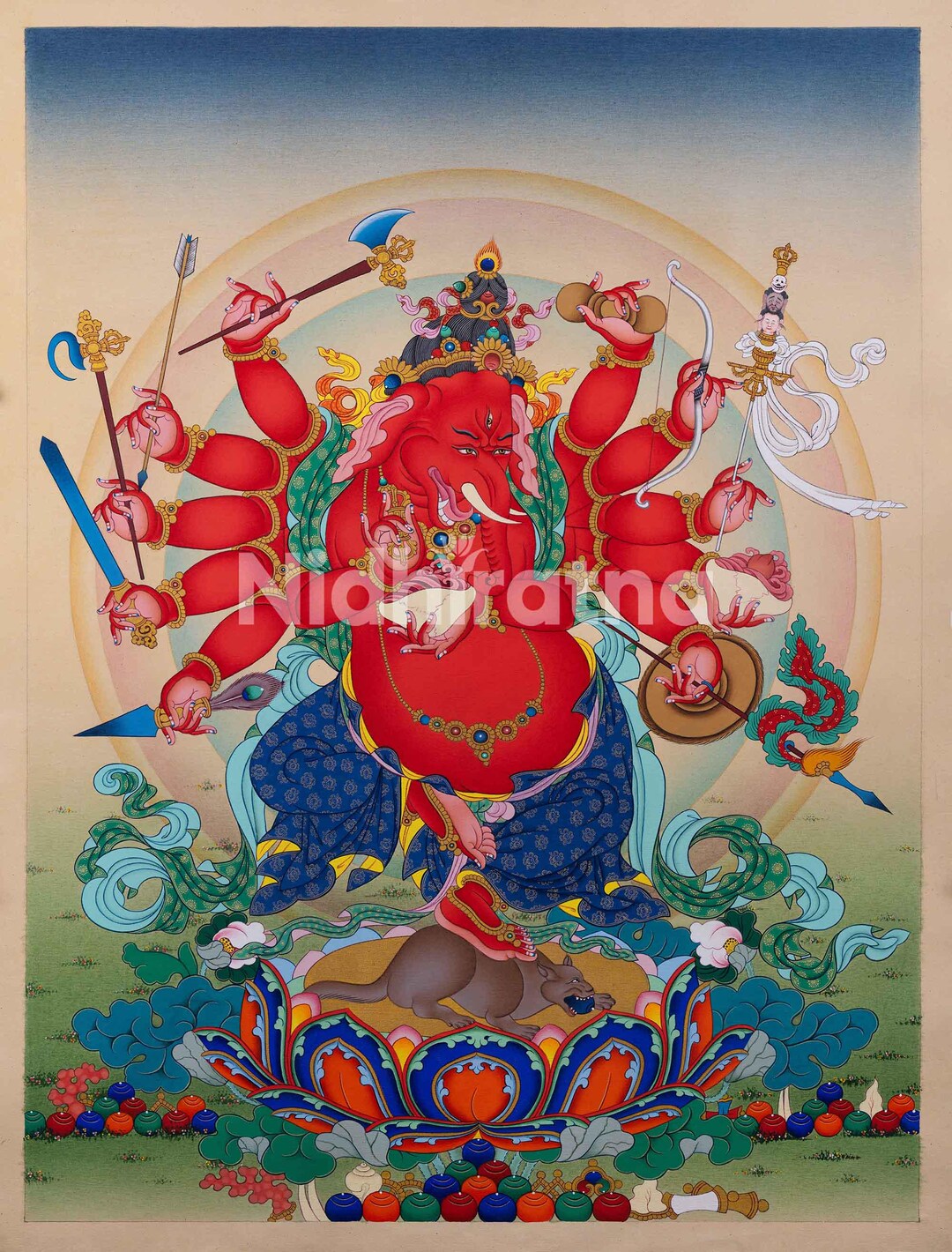 ガネーシャ・タンカ版画 | 神聖なヒンドゥー教の神々のアートワーク