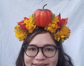 Pumpkin Headband Thanksgiving Hair Accessory Fall Harvest Autumn Headband Pumpkin Acorns Leaves Headband Fascinator