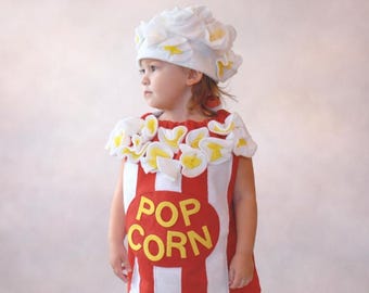 Sensory Friendly Popcorn Costume with Fleece Hat | Handmade Eco Felt Halloween Outfit