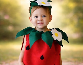 Baby Strawberry Costume with Headband, Toddler Halloween Dress Up