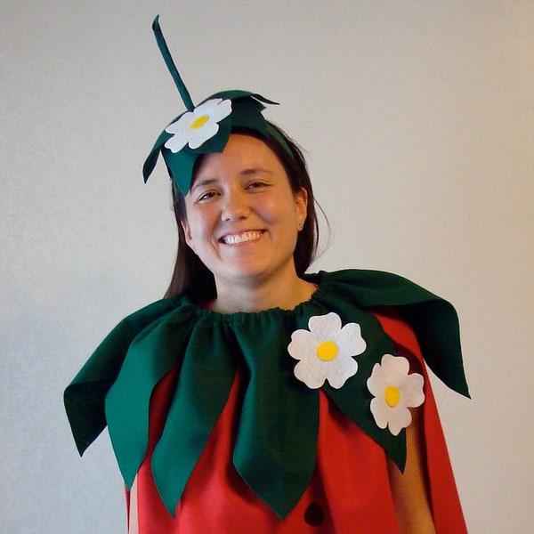 Strawberry Costume Red with Printed Tabard and Green Headpiece