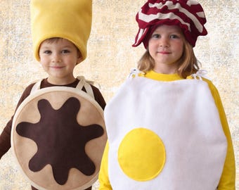Twin Food Costume Set: Handmade Pancake, Egg & Bacon Halloween Costumes