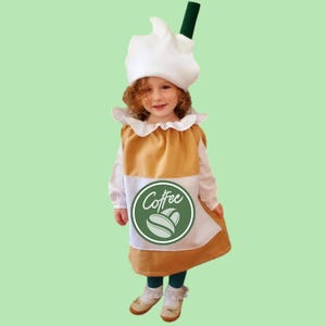 Latte Costume: Girls&#39; Coffee Outfit with Whipped Cream Hat