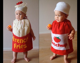 Kids Halloween Costume French Fries and Ketchup Twin Costumes for Brothers Family Costumes Purim Dress Up Costumes For Two Babies