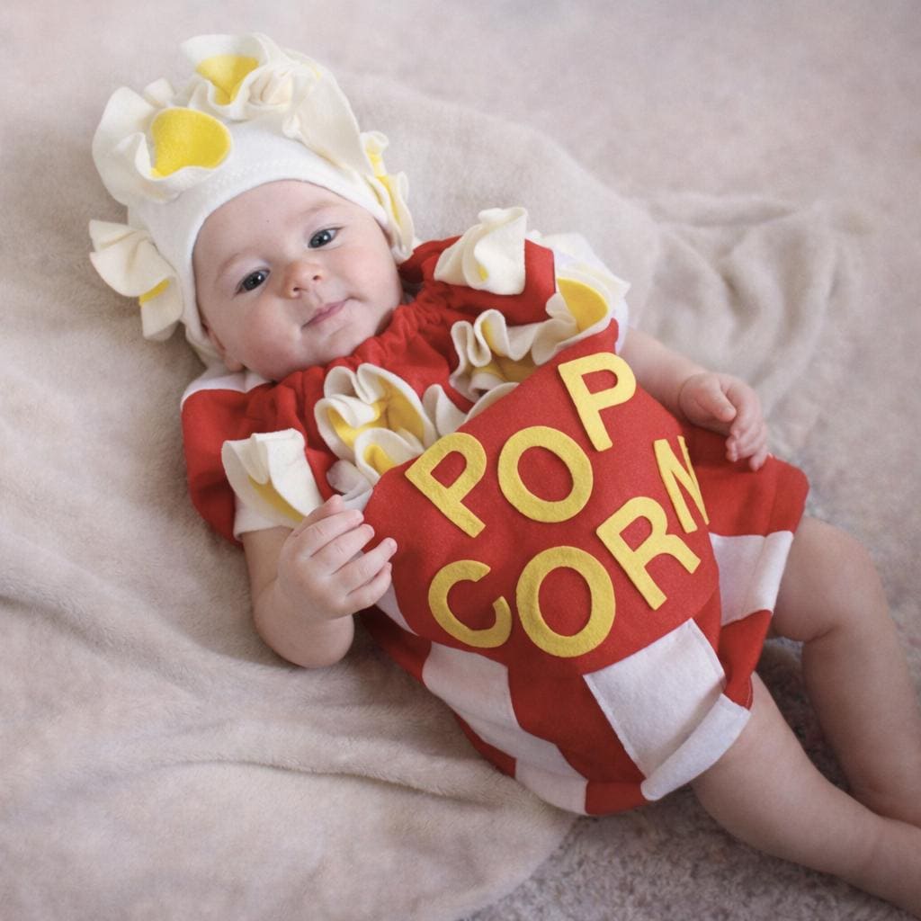 Baby Popcorn Costume | Sensory Friendly Felt Outfit With Fleece