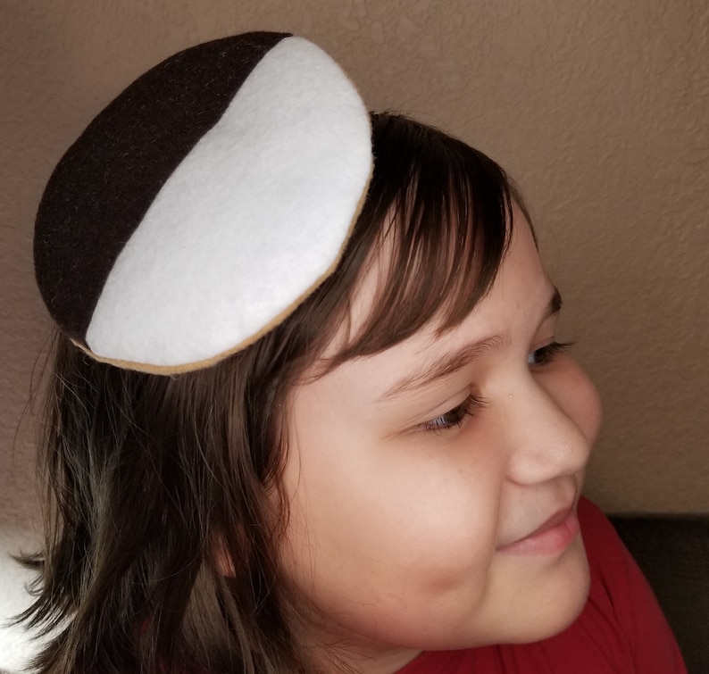 Black and White Cookie Headband Purim Costume Jewish Hair Accessory Costume Accessory Passover Hanukkah Party Costume Hair Clip Barrette Pin image 1