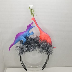 Dinosaur Mistletoe Kissing Dinosaur Christmas Headband Tacky Christmas Ugly Christmas Party Ugly Xmas Accessory Christmas Funny Headband image 6