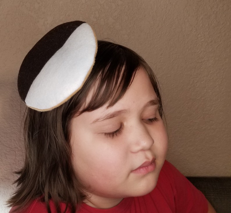 Black and White Cookie Headband Purim Costume Jewish Hair Accessory Costume Accessory Passover Hanukkah Party Costume Hair Clip Barrette Pin image 2
